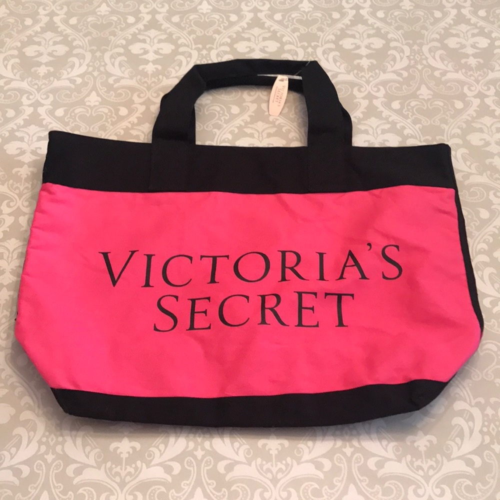 VICTORIA'S SECRET CANVAS TOTE BAG PINK RED BLACK